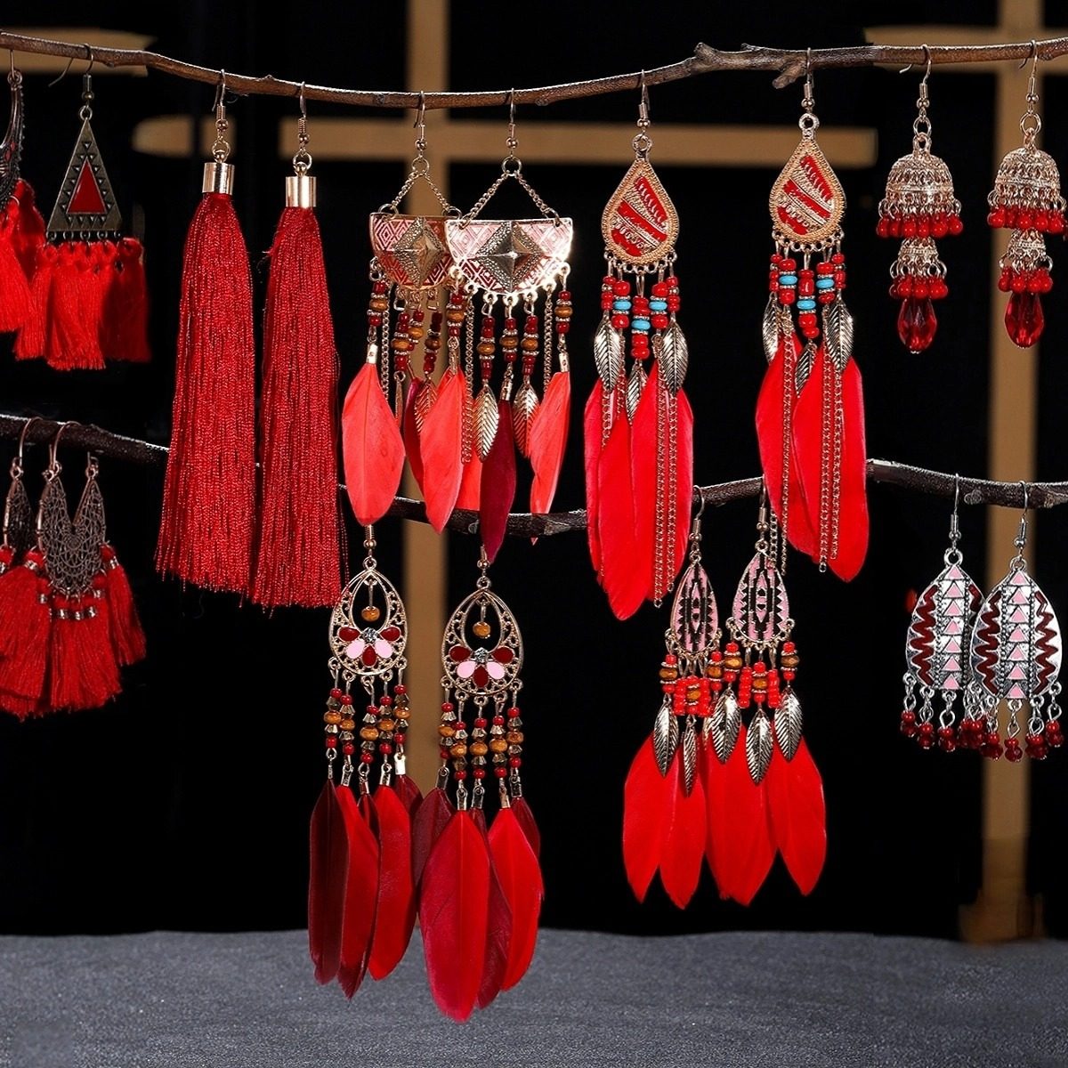 新年红色复古耳环港风气质中国风民族风波西米亚夸张流苏耳夹耳环,饰品/流行首饰/时尚饰品新,耳环,淘宝优惠券,粉丝福利购,淘宝优惠卷