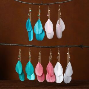 复古民族风超仙羽毛耳环长款圆脸显瘦旅游度假风耳饰耳夹无耳洞女