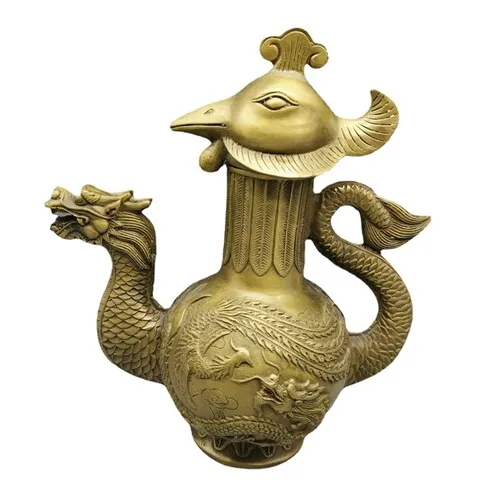 工艺品龙凤酒壶黄铜酒壶摆件古韵斋家居金属鸡头壶黄铜
