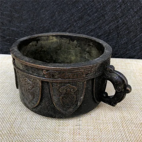 仿古黄铜铜器小香炉香炉杂项黄铜老物件老铜器龙耳古玩古董宣字