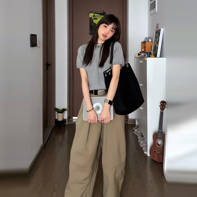 夏季复古针织短袖翻领polo衫女2025新款正肩设计感小众短款小上衣
