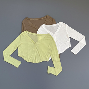 宽松运动罩衫女短款上衣显瘦瑜伽t恤跑步训练网纱透气健身服长袖