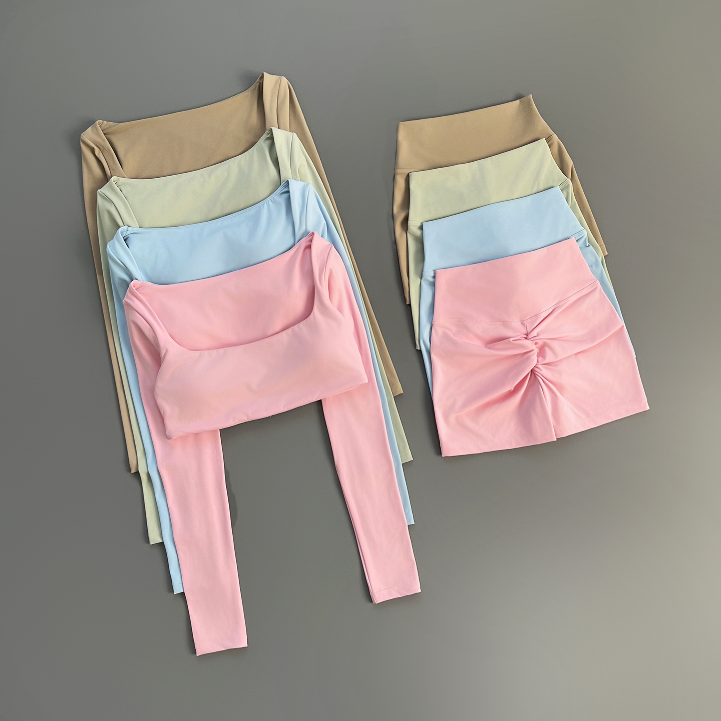 夏季紧身长袖瑜伽服女户外跑步健身服磨毛裸感短款运动上衣两件套