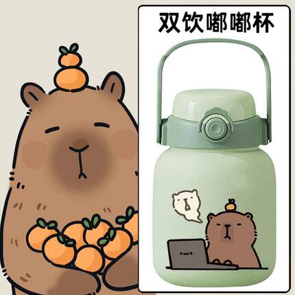 2024可爱水豚君卡比巴拉卡通周边咖啡杯日系保温杯大容量吸管杯ww