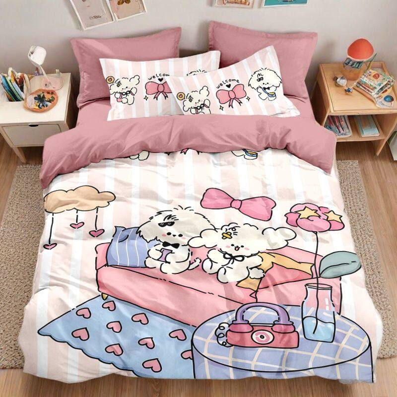 纯棉被套四件套卡通可爱儿童学生宿舍高颜值卧室全棉床单床笠被罩