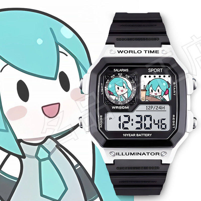初音未来可爱搞怪痛表礼物学生运动防水多功能电子手表有闹钟定制
