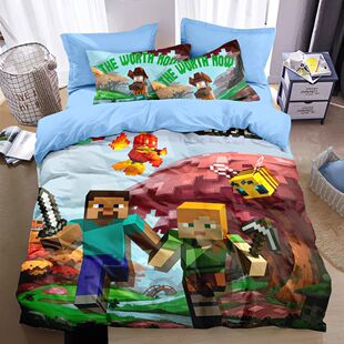 我的世界全棉床单四件套儿童房卡通学生床上用品二次元被套床笠款