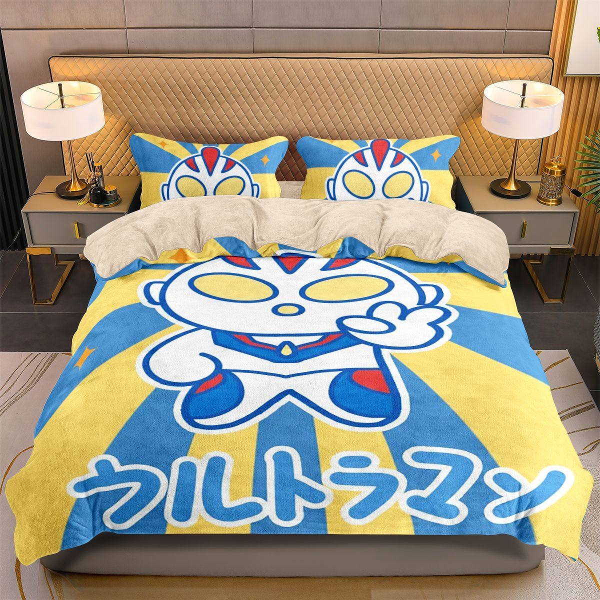 奥特曼牛奶绒被套加厚A类四件套秋冬款防静电学生儿童房床单床笠