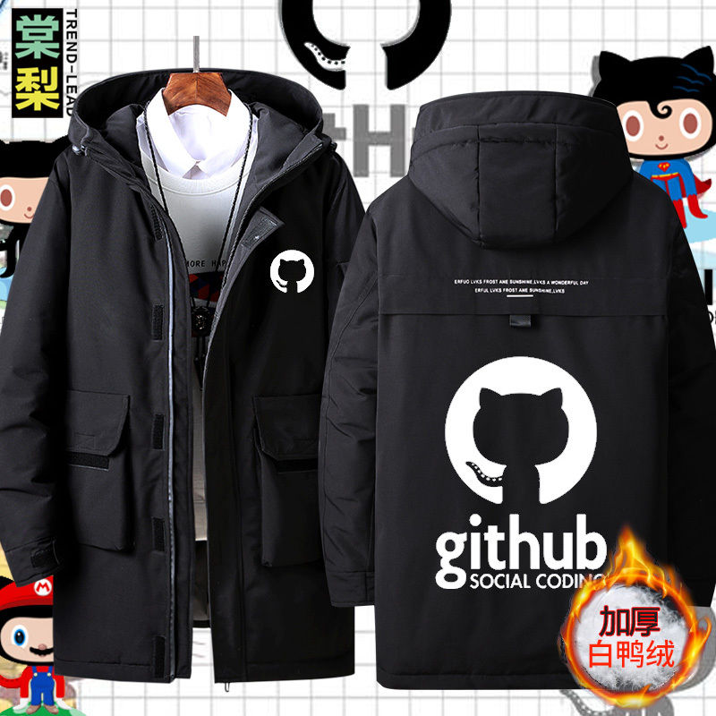 Github章鱼猫程序员码农Linux Ruby极客印花羽绒服冬款加厚外套男
