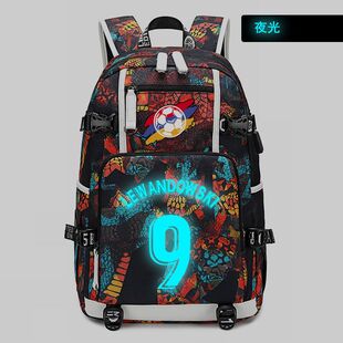 2024巴塞9号莱万多夫斯基书包足球周边双肩包学生夜光背旅行包可