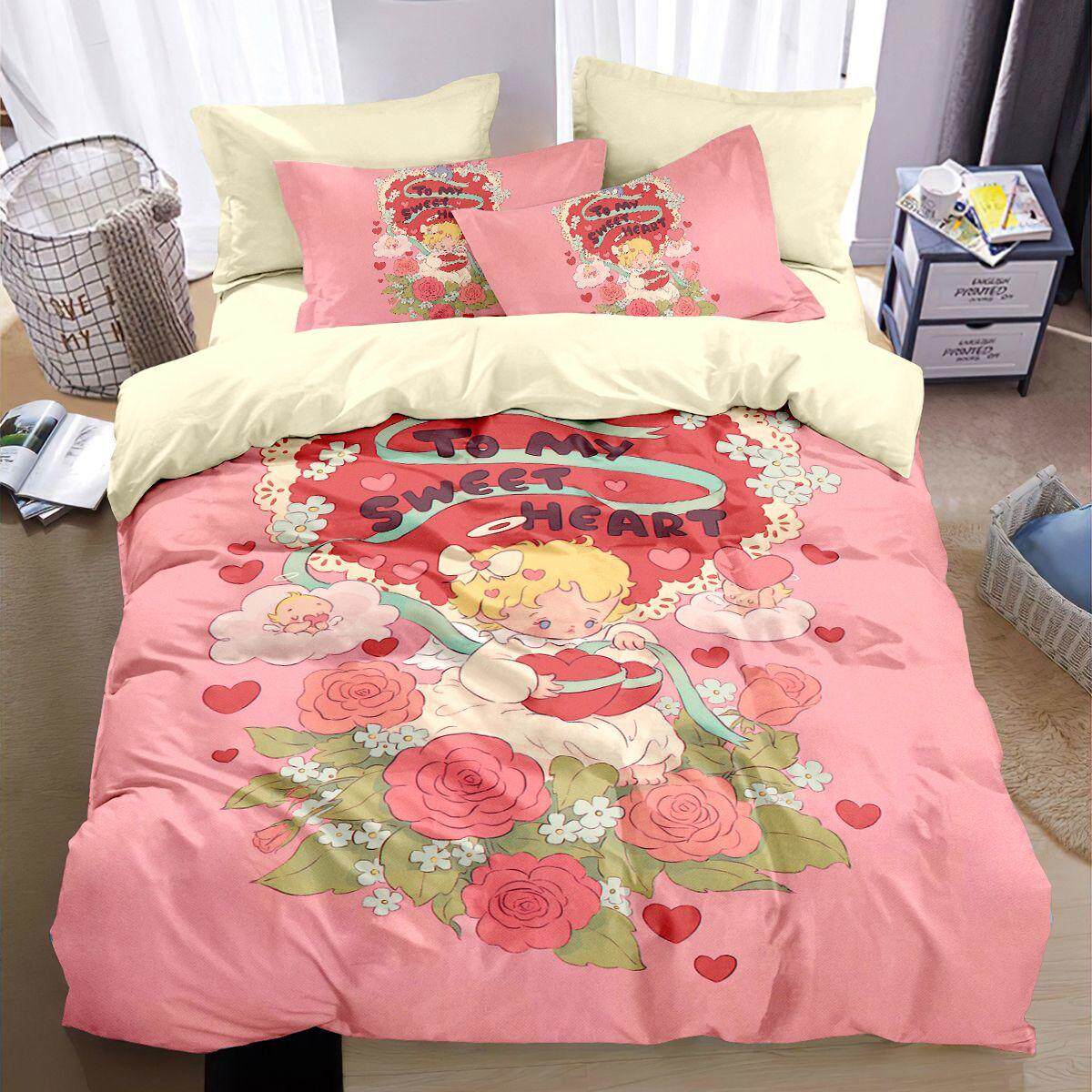 2024玫瑰全棉被套印花四件套不掉毛学生寝室儿童房床上用品床单床