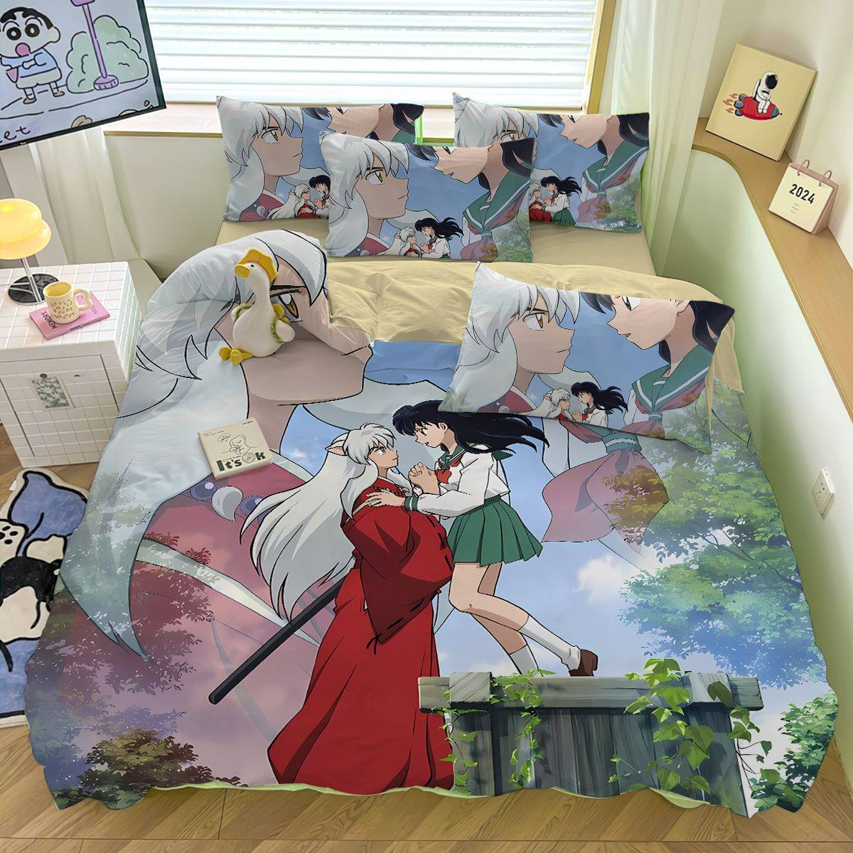 日系卡通动漫二次元三件套犬夜叉全棉儿童四件套学生宿舍四件套