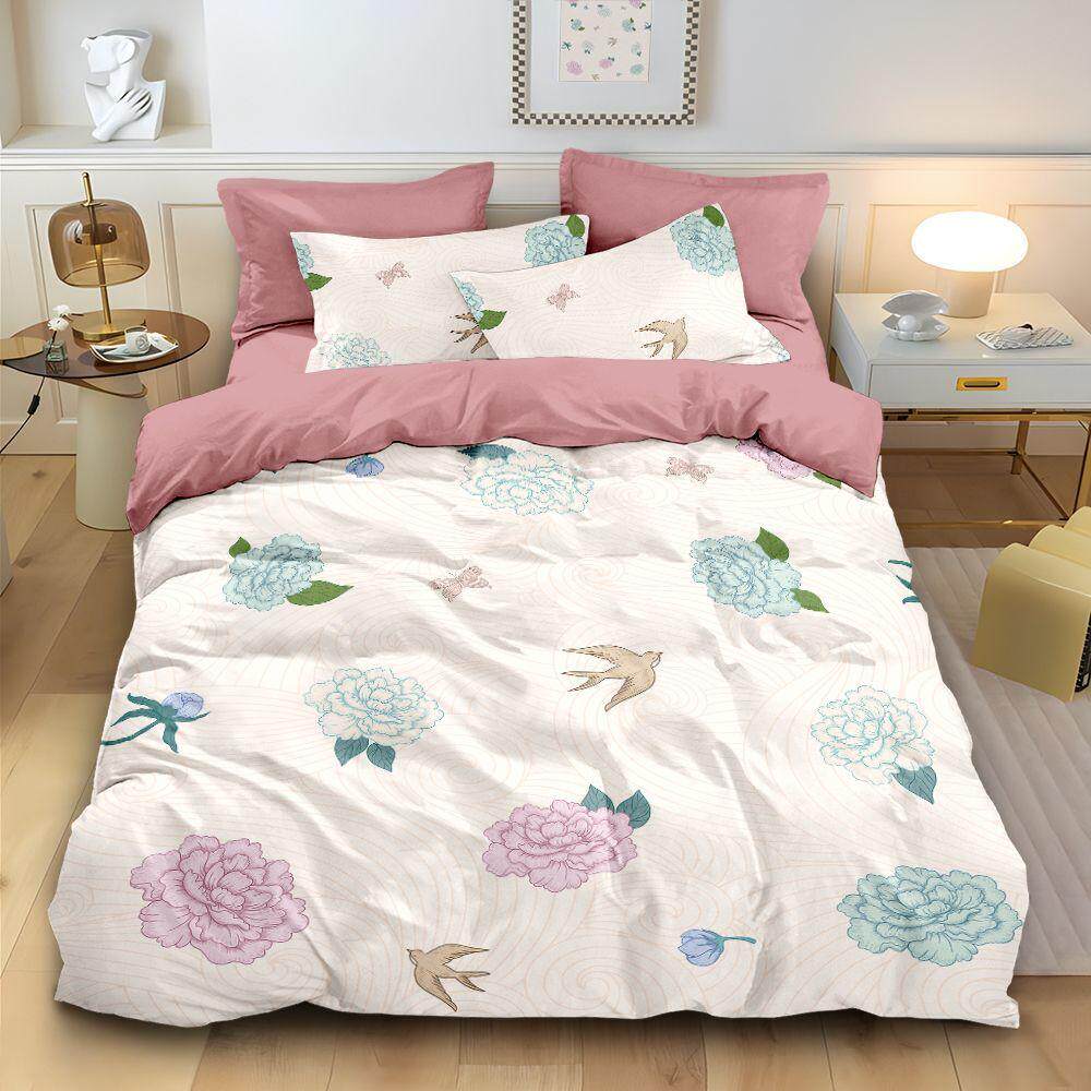 2024新中式全棉被套四件套牡丹碎花宿舍家居ins风田园清新床单床