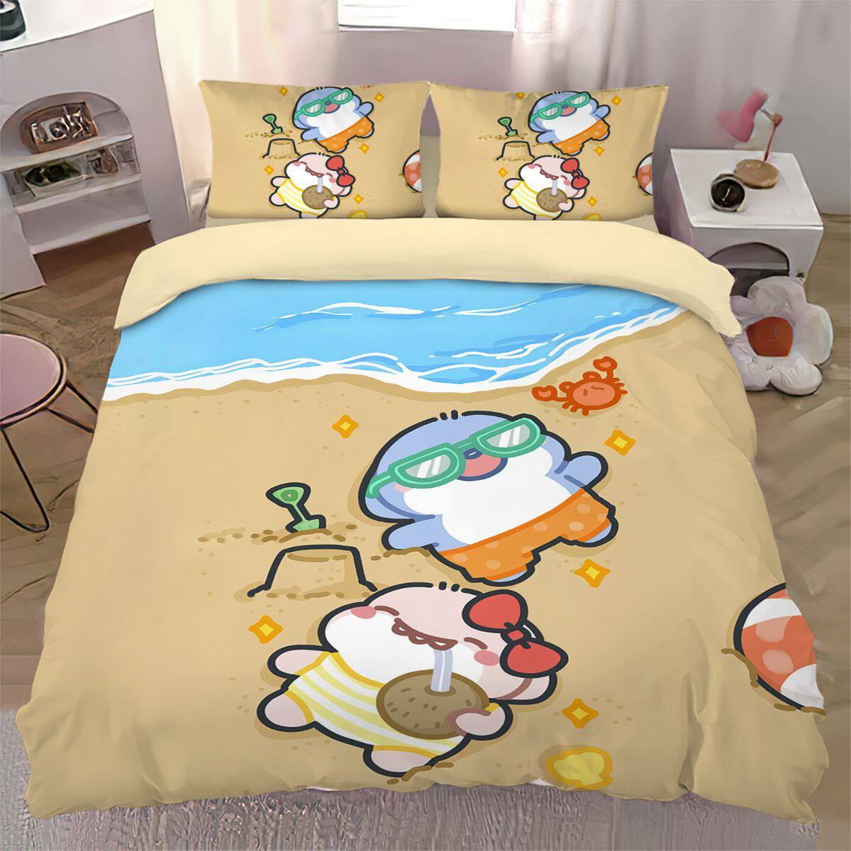 2024肥肥鲨四件套ins小清新全棉亲肤被套情侣宿舍三件套