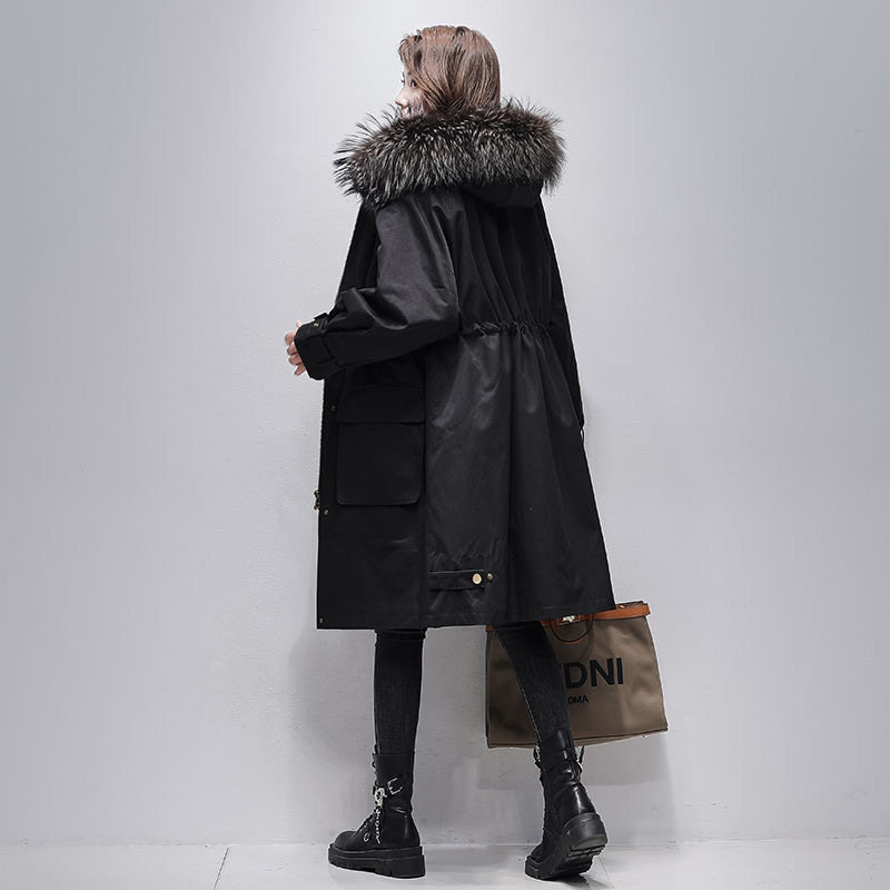 过膝款派克服女貂皮内胆可拆卸加厚保暖真貂长款宽松皮毛一体外套,女装/女士精品,派克服,淘宝优惠券,粉丝福利购,淘宝优惠卷