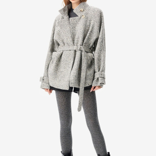 法式 花纱毛呢外套宽松中长款 轻奢IWF364W026 25秋冬新款 IROOIR女装