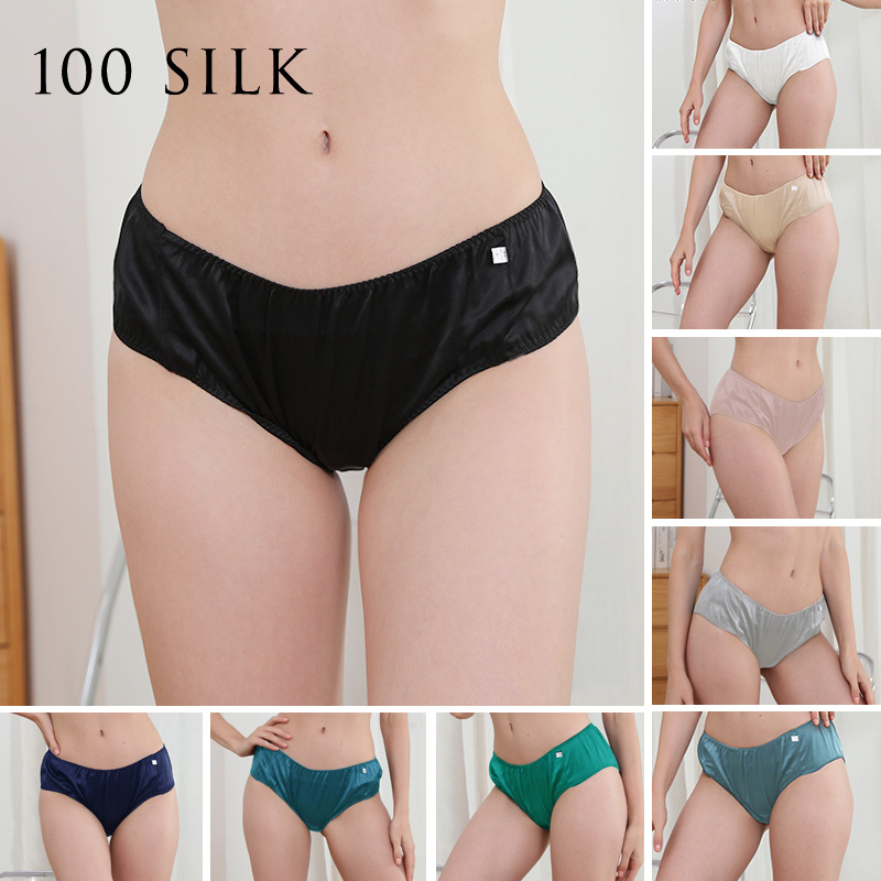 跨境2024夏季女士桑蚕丝三角裤不夹臀松紧带19姆米纯色真丝内裤女