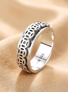 999纯银可转动复古钱币情侣戒