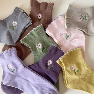 松口脚肿专用袜子女纯棉宽口不勒脚宽松老人女袜老年女士敞口冬紫