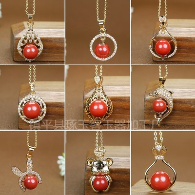 2026工厂天然高含量帝王砂镶嵌海豚吊坠 新年情人节礼物朱砂项链