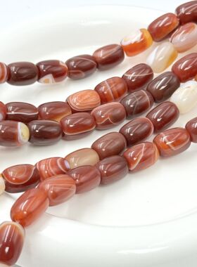 2026咖色红色条纹缠丝玛瑙鼓珠散珠配珠 DIY手串项链散珠饰品配件