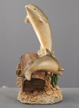 2026海豚寻宝黄铜彩绘摆件工艺品家居客厅装饰品送礼店铺桌面全铜