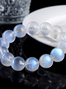 2026天然大颗粒蓝月光圆珠手链水晶手串 白色蓝光月光石手串