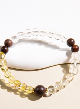 2026天然白水晶单圈手链饰品沉香木质佛珠复古文玩新中式男士女款