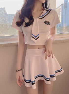 大码160斤JK制服纯欲风辣妹性感夏学院风收腰衬衫短百褶裙两件套