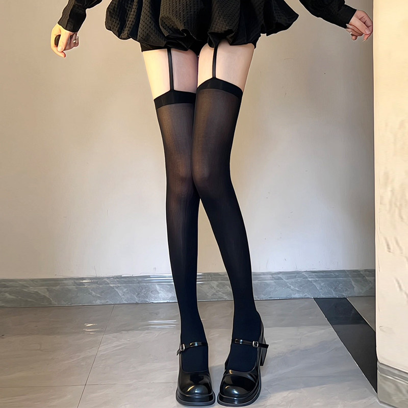 黑色吊带袜女y2k辣妹jk黑丝过膝袜子性感长筒大腿袜显瘦吊带丝袜
