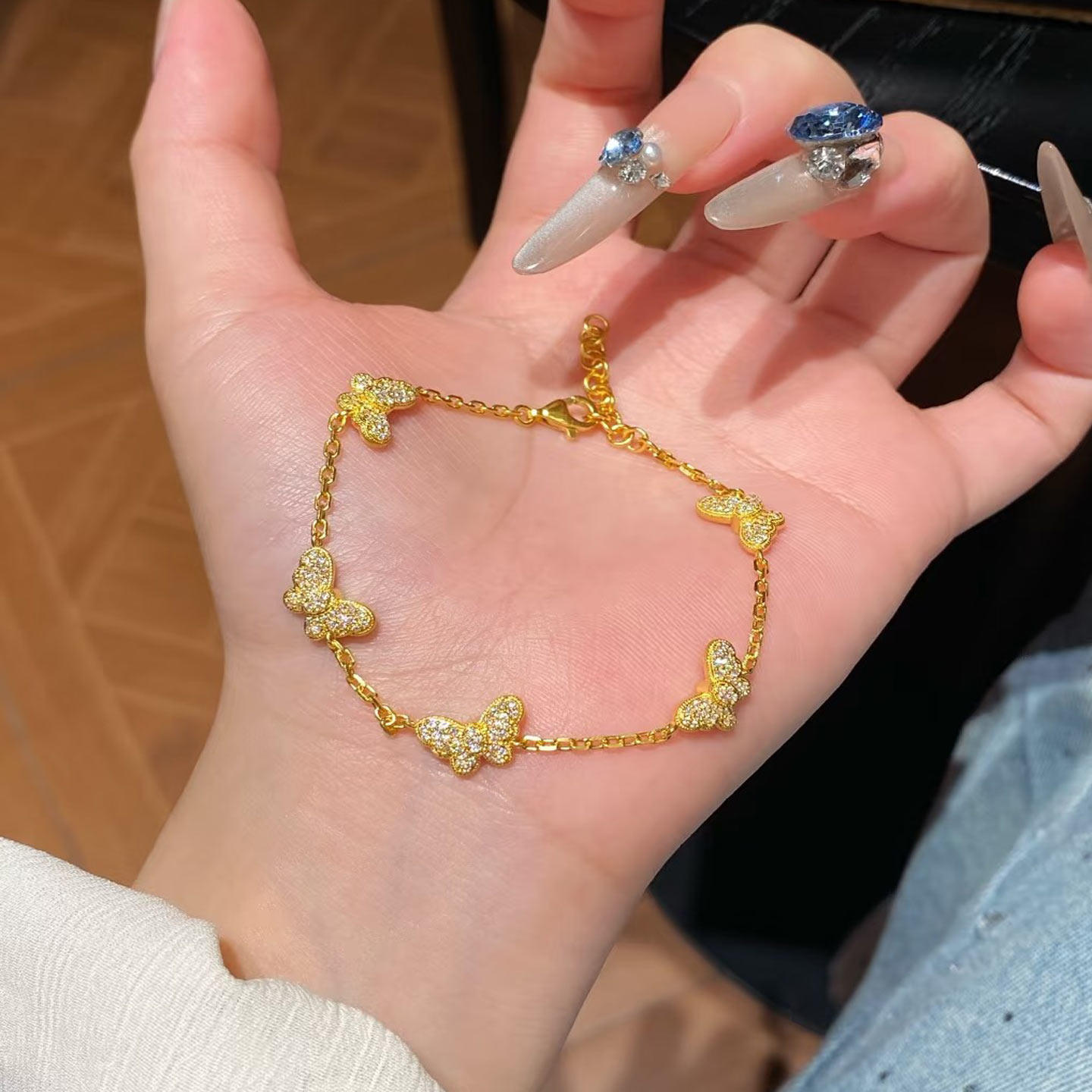 足金五花小仙蝶黄金手链图片