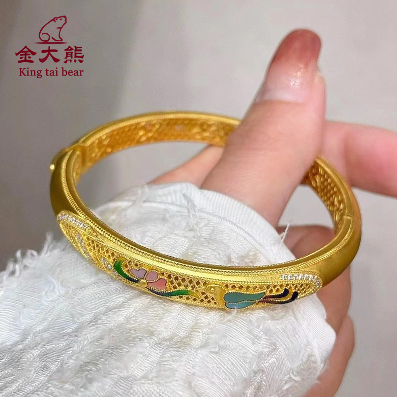 足金珐琅彩工艺古法黄金手镯