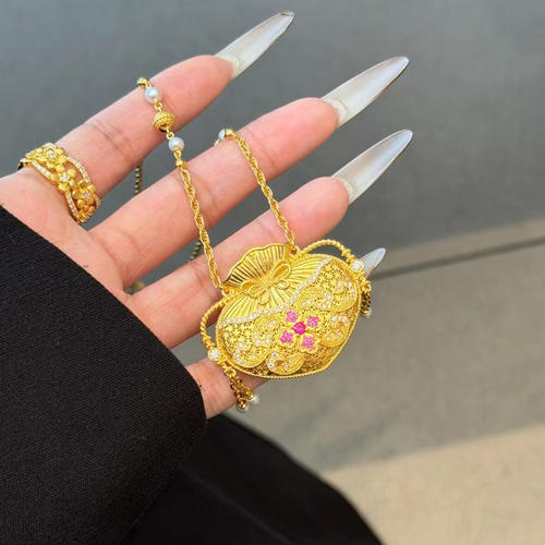 足金福缔丝心黄金吊坠复古宫廷风