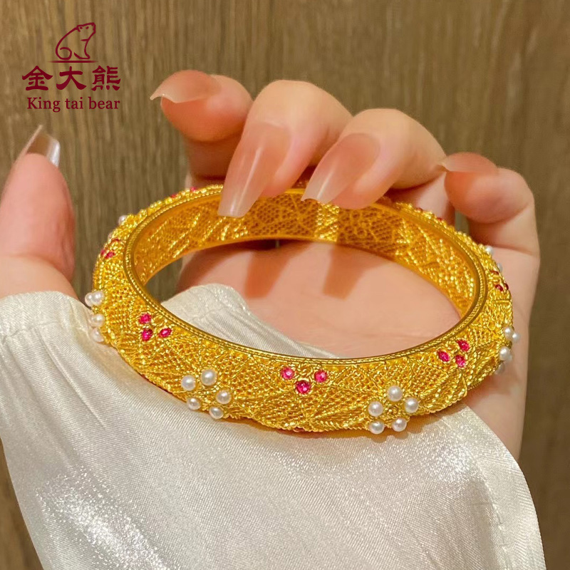 金大熊999足金手镯黄金古法花丝宝石镶嵌传承精品定制首饰