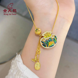 平安福袋项链999足金元宝锁包套链新款平安锁纯金吊坠正品