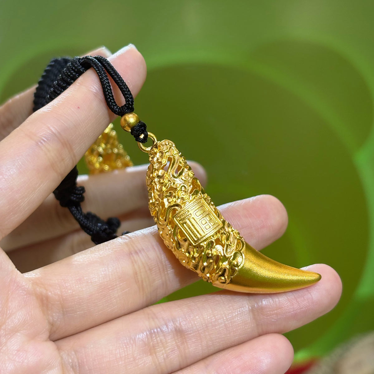 足金古法祥云狼牙黄金吊坠