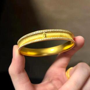 黄金点钻手镯女款999足金镶嵌拉丝满钻手环纯金送女友