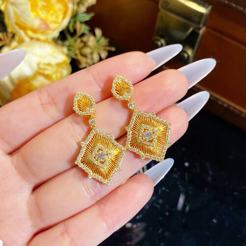 足金布契宫廷风拉丝耳饰新款