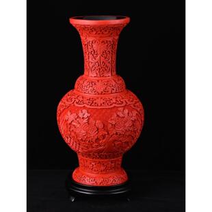 15寸花瓶扬州特种漆厂工艺中国传统家装装饰品红雕漆器礼品