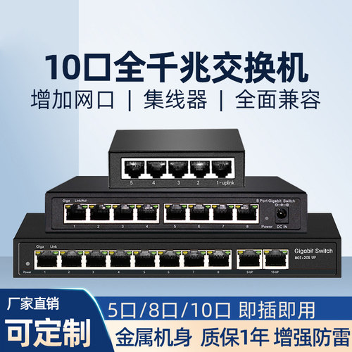 8口9口10口16口24口48口全千兆交换机铁壳非网管带隔离防环路集线器家用宿舍分线器5口16口24口带光口