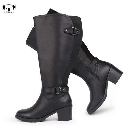 T 32059 Plus size block heel high zip boots 大码方跟高筒长靴