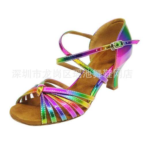 舞蹈鞋女式拉丁鞋彩色中跟salsa国标跳舞鞋软底热销厂家一件代发