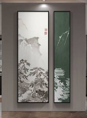 山水画新中式玄关装饰画客厅走廊过道挂画水墨国画入户正对门壁画