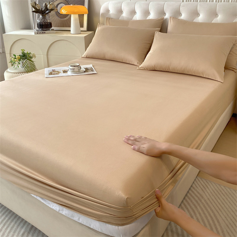 高端加厚60支全棉磨毛床笠单件深卡其驼色杏黄色纯棉床罩套单双人