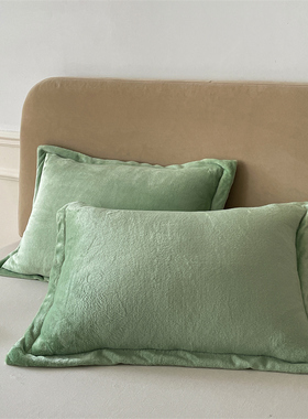 牛奶绒果绿色枕套拉链款单人48x74cm嫩绿浅绿纯色枕袋保暖枕头套