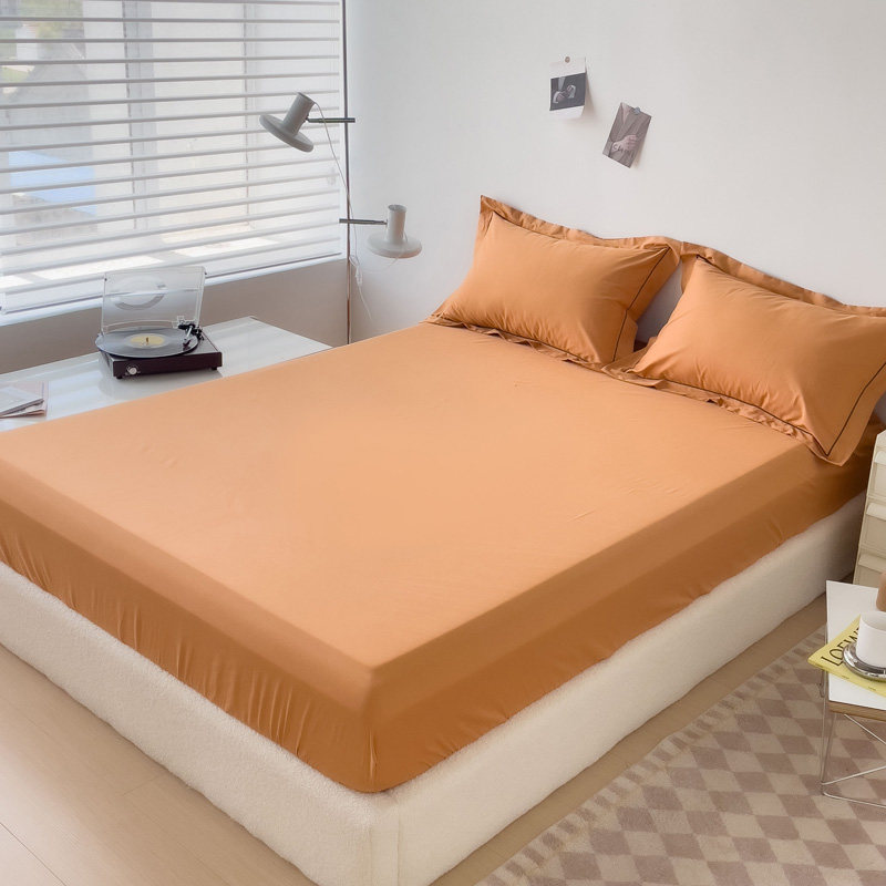 高密度纯棉南瓜橘红橙色床笠单件全棉防滑床罩桔黄色席梦思保护套