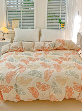 加厚全棉磨毛被套单件米黄橙色柚子水果纯棉被罩1.52米32米4加大
