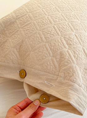 高级感A类全棉加厚枕套一对夹棉枕头套浅卡其杏黄色纯棉枕袋纯色