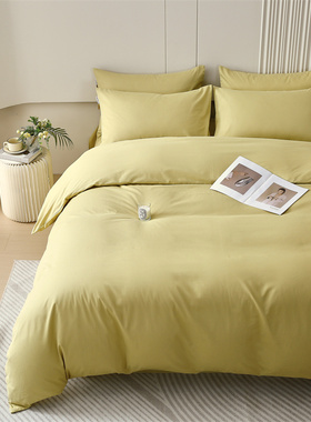 高端60支A类全棉加厚磨毛四件套纯棉荧光黄绿色芥末黄1.21.51.8m2