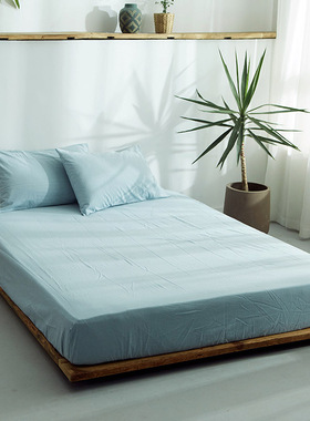 32支水洗全棉床笠单件浅蓝色纯棉加高床套罩1m1.21.351.51.8米2.2